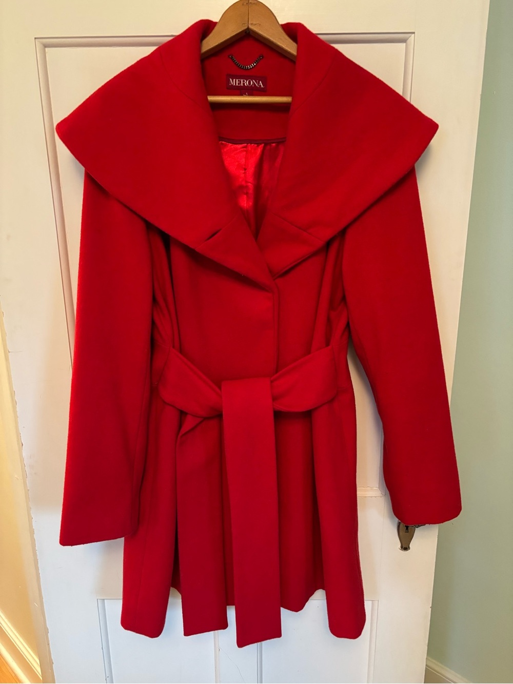 Merona Women's Red Belted Trench Coat with Wide Collar